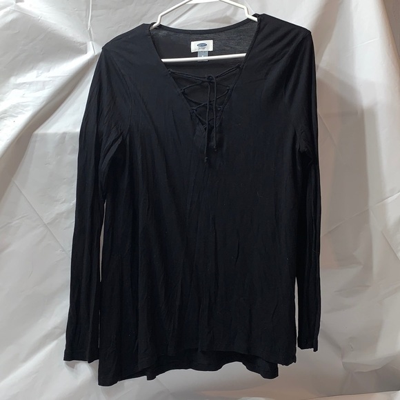 Old Navy Tops - OLD Navy Black Jack Shirt Long Sleeve Lace up v neck Size M